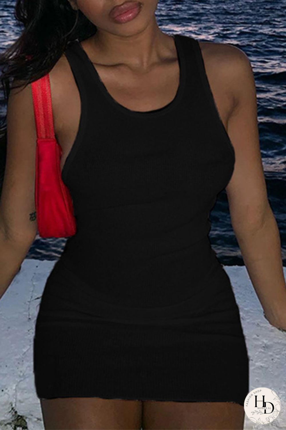 Black Sexy Casual Solid Basic O Neck Vest Dress