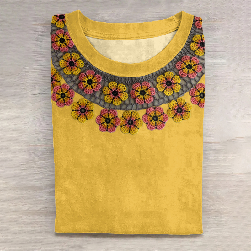 Vintage Ethnic Beaded Floral Print Women's T-Shirt artswardrobe