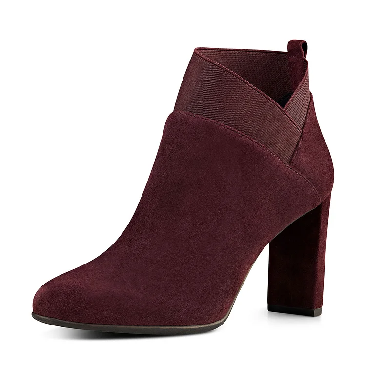 Maroon Suede Boots Chunky Heel Fashion Short Boots US Size 3-15 |FSJ Shoes