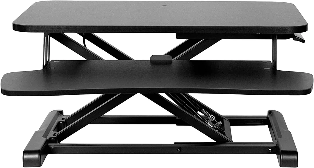 Desk Converter, Height Adjustable Riser, Sit to Stand Dual Monitor and Laptop Workstation with Wide Keyboard Tray
