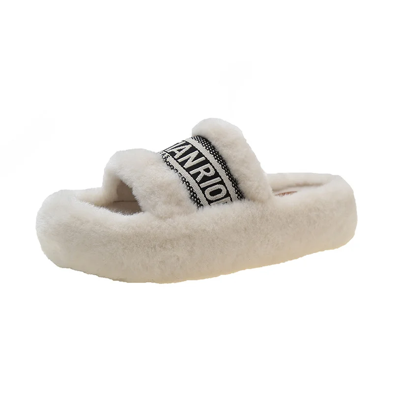 Yyvonne Sense Of Niche Fur Slippers Women Wear 2025 Autumn New Thick Background Warm Anti-Slip Home Word Drag