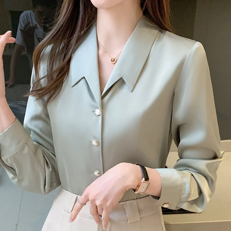 Long Sleeve Chiffon Blouse Shirt Blouse Women Blusas Mujer De Moda 2021 Turn Down Collar Office Blouse Tops Women Blouses E233