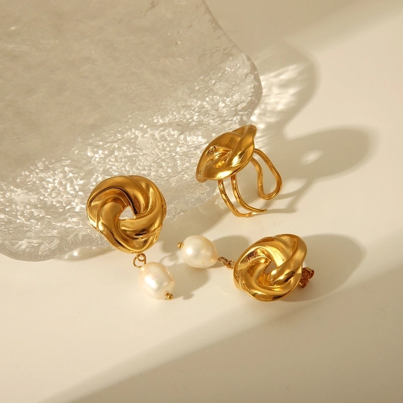 1 Set 201 Stainless Steel 304 Stainless Steel Freshwater Pearl Ion Plating (IP) Freshwater Pearl Jewelry Sets