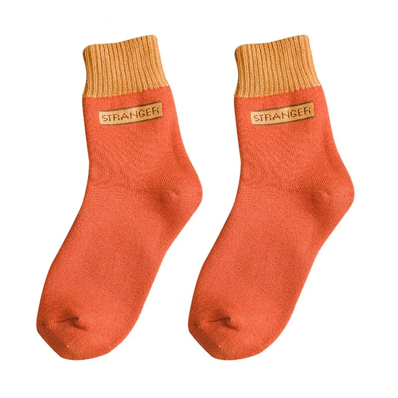 FINETOO 1 Pair Winter's Socks Solid Color Thicken Terry Socks Female Unisex Socks Fashion Letter Print Ankle Socks Keep Warm