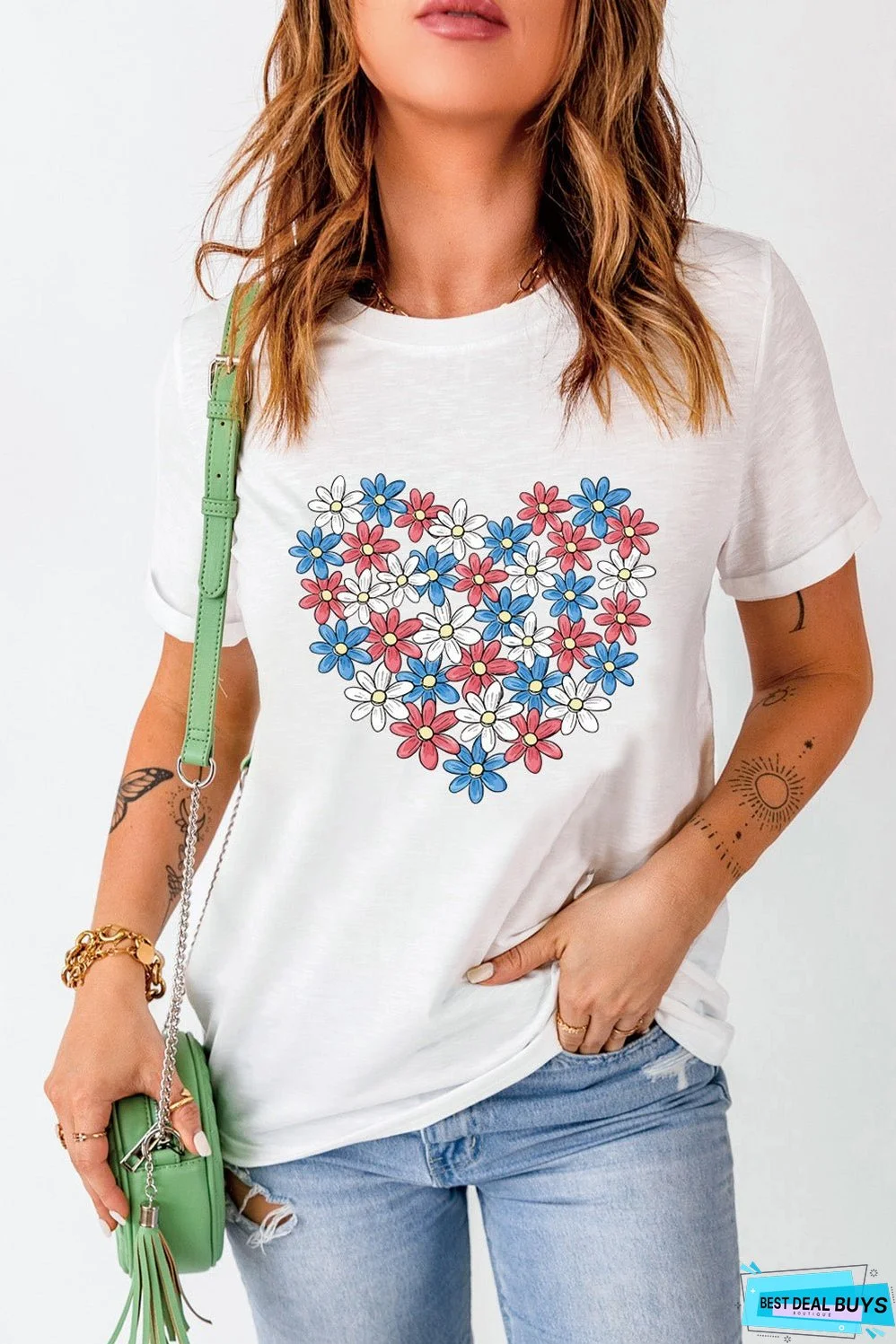 Flower Graphic Round Neck Short Sleeve T-Shirt