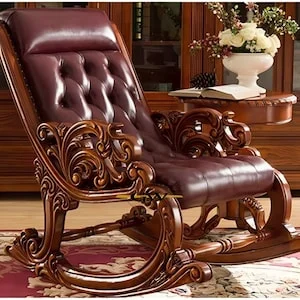 pornhint Pornhint Handcrafted Wooden Rocking Chair Cushioned | Wooden armrest Chair with Stool, Cushion Seat & Back Support for Living Room | Portable Chair