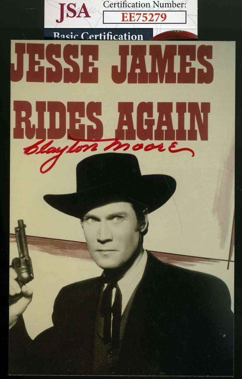 Clayton Moore Jsa Coa Hand Signed Jesse James Photo Poster painting Autograph