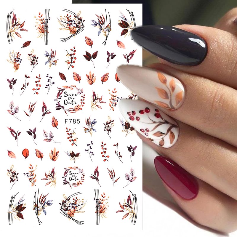 Agreedl Flowers Leaves Line 3D Nail Stickers Spring Holographic Leaves Design Transfer Sliders Abstract Waves Nail Art Decals Manicures