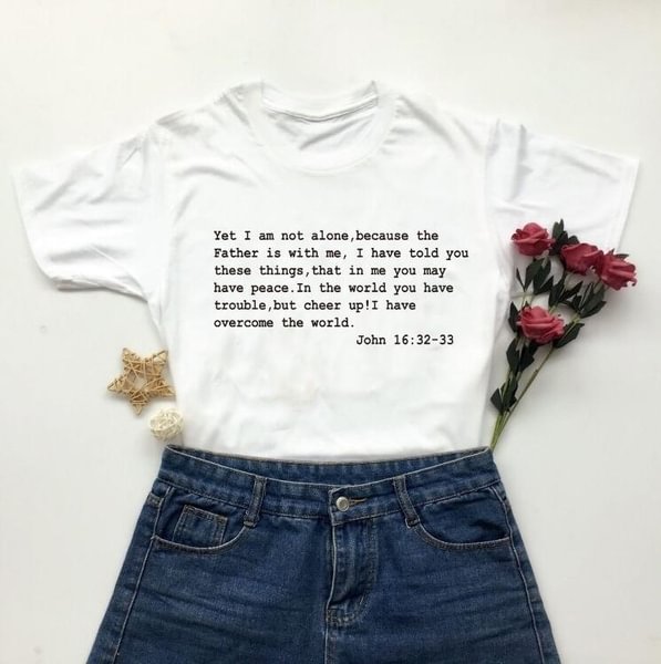 1PCS Cheer Up!I Have Overcome The World. Bible T Shirt Women Christmas Tees Quote T Shirts Women Tees Jesus Graphic Tee - BlackFridayBuys