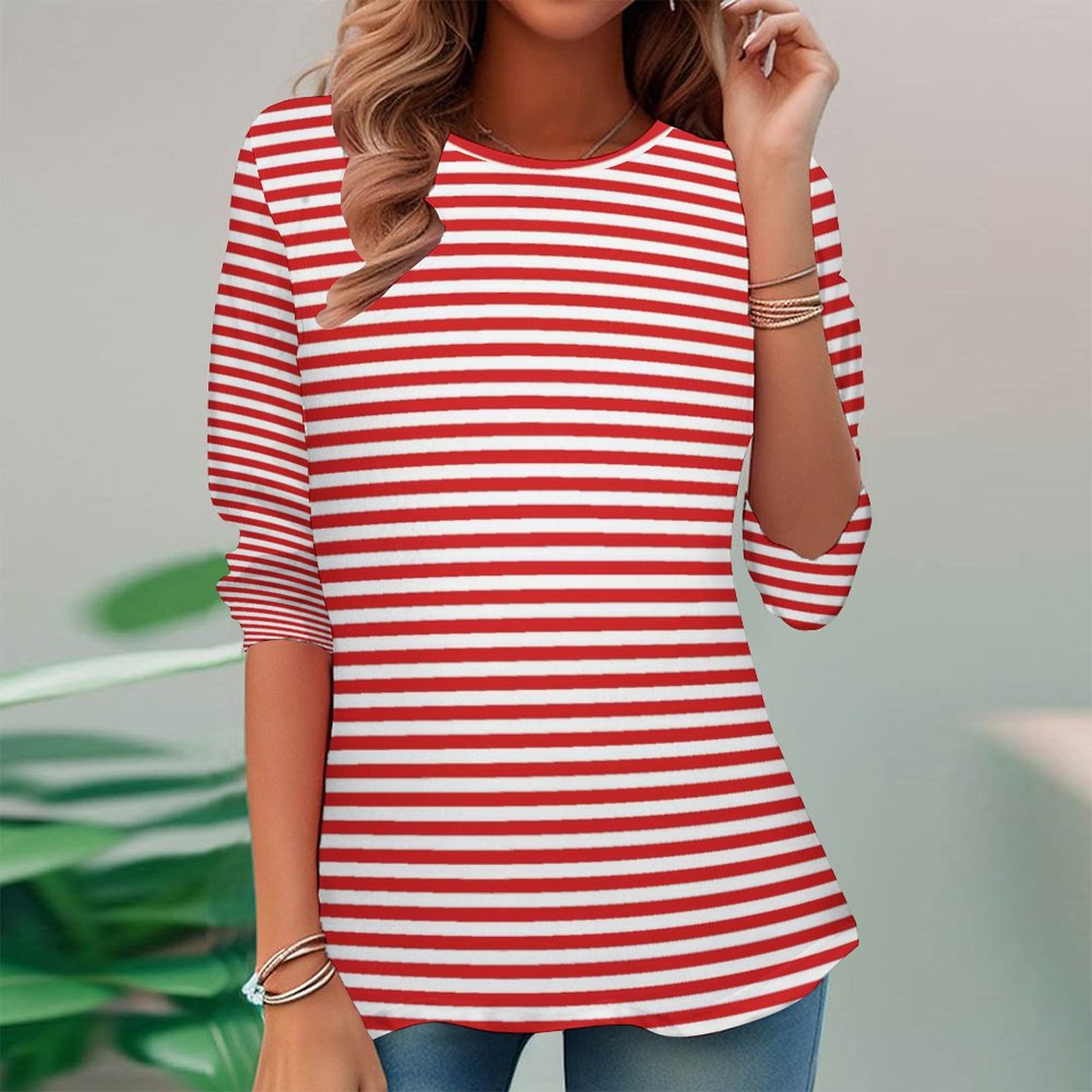 Women Long Sleeve V-neck Graphic Floral Printed Top