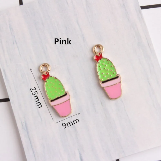 10pcs/lot Cute Golden Cactus flower Charms Pendant Jewelry,Oil Succulent Plants Potted Cactus Charms Diy Accessories