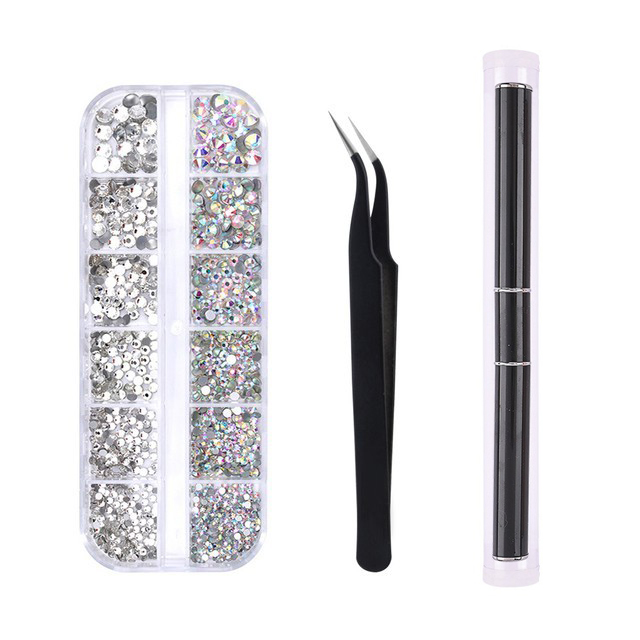 Multi-Size Nail Rhinestones Kit 3D Crystal AB DIY Nail Art Decors Diamond Gems Glitter Manicure Point Drill Pen Tweezers Tools #