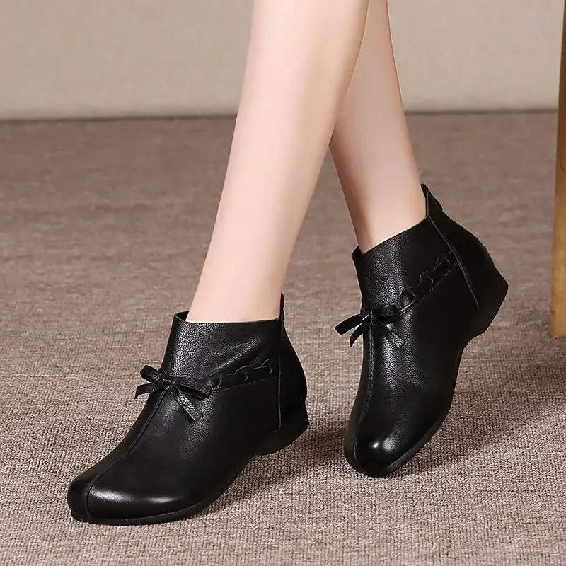 Yyvonne Booties Woman 2022 Butterfly-knot Soft Plush Ankle Boots for Ladies Fashion Zip Leather Shoes Platform Female Boots