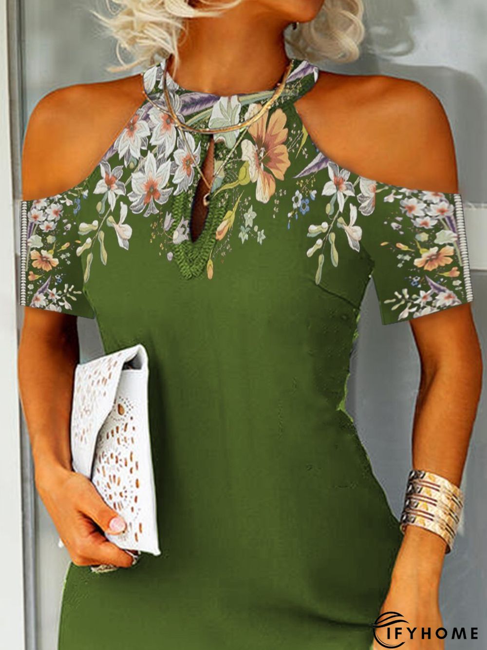 Basic Short Sleeve Color-Block Knitting Dress | IFYHOME