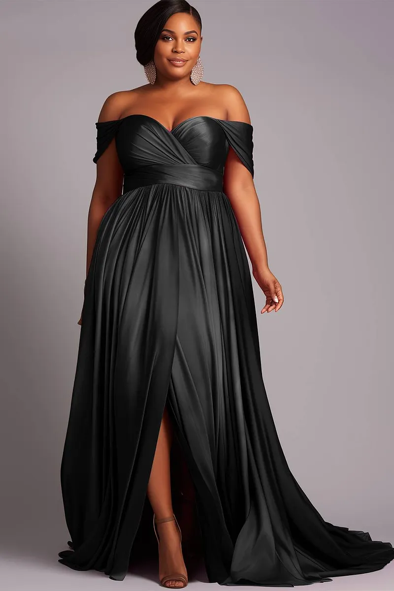 xpluswear black dresses Xpluswear Design Plus Size Party Black One Shoulder Fold Bow Tie Satin Mini  Dresses [Pre-Order]