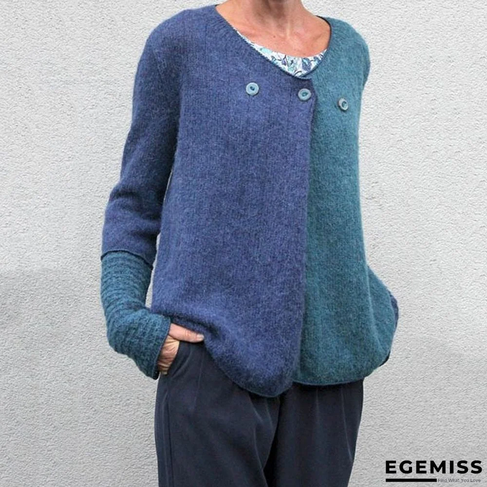 Blue Knitted Casual Sweaters | EGEMISS