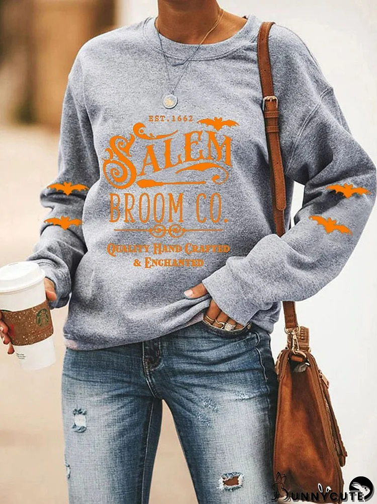 Women's Halloween Salem Broom Co. Prnted Sweatshirt