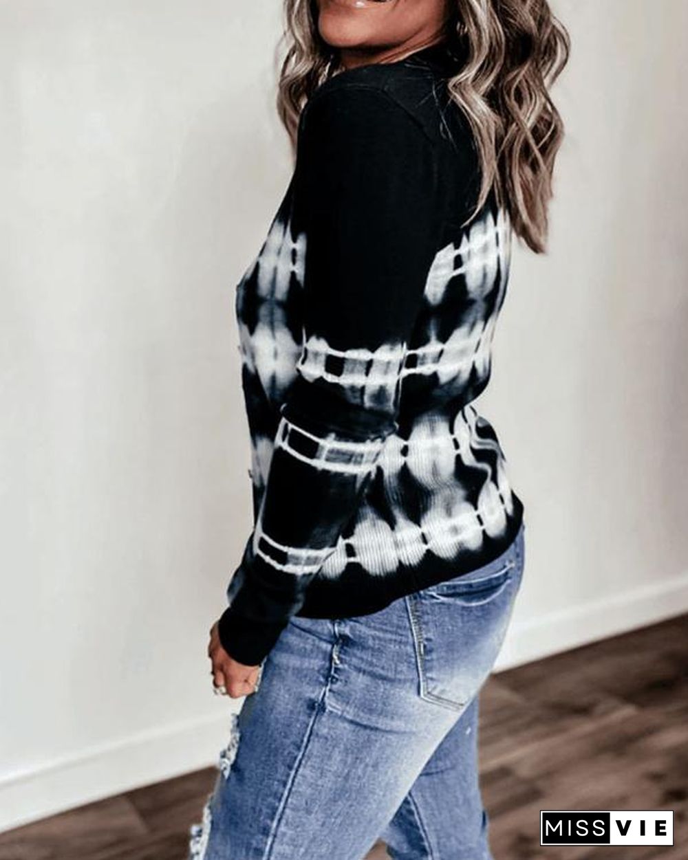 Women's Plus Size Tie Dye Knit Sweater Cardigan