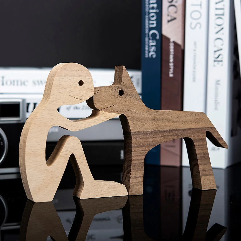 Family Puppy Wood Dog Craft Figurine Desktop Table Ornament Carving Model Creative Home Office Decoration Love Pet sculpture 515