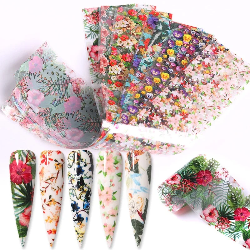 10pcs Magic Effect Angel Leopard Nail Foils Marble Autumn Slider Flowers Stickers For Acrylic Designs Nail Art Decoration-Nail Inspo