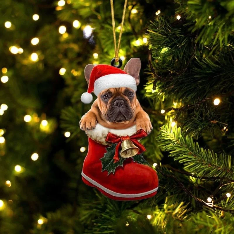 VigorDaily French Bulldog In Santa Boot Christmas Hanging Ornament SB087