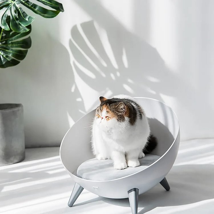 Homemys 15.7" Ball Chair Bowl-Shape Cat Bed Round Nest in White with Gray Cushioned Pad