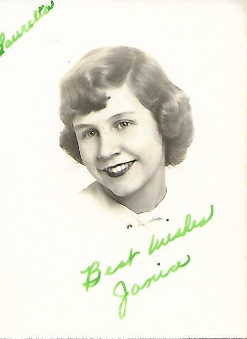 Found Photo Poster painting bw 1950's HIGH SCHOOL GIRL Original Portrait YOUNG WOMAN 15 28 N