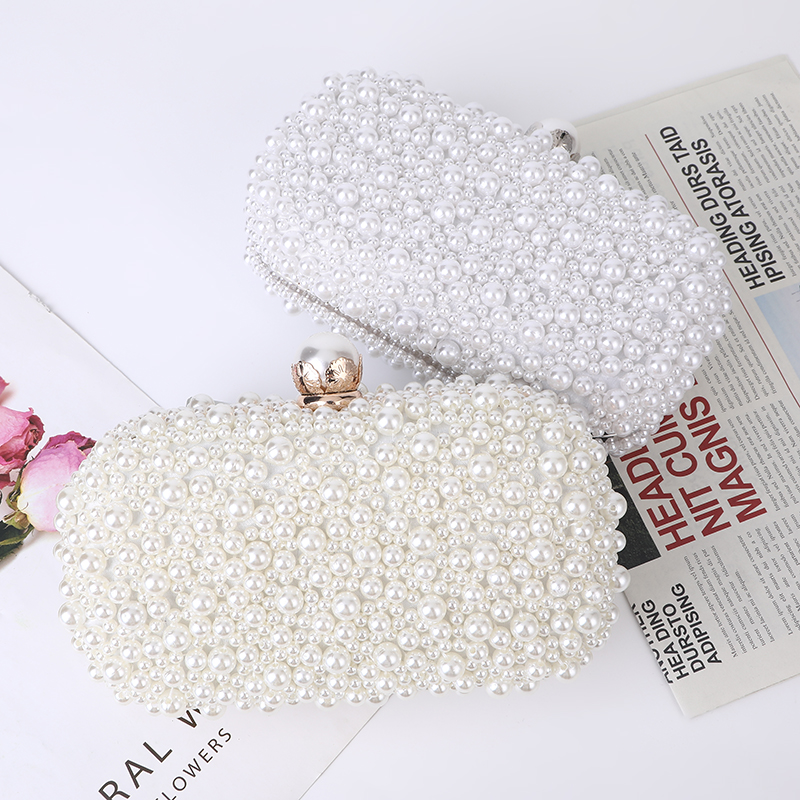 Sopagegame Fashion Elegant Women White Beige Luxury Special Crystals Beaded Pearl Evening Clutch Bags Wedding Party Handbag Beaded Women's handbags