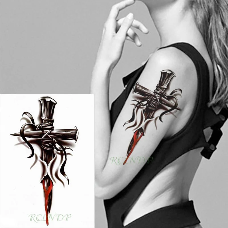 Waterproof Temporary Tattoo Sticker cross rope tied nail Tatto on Leg Arm Back Tattos Flash Tatoo Fake Tattoos for Men Women
