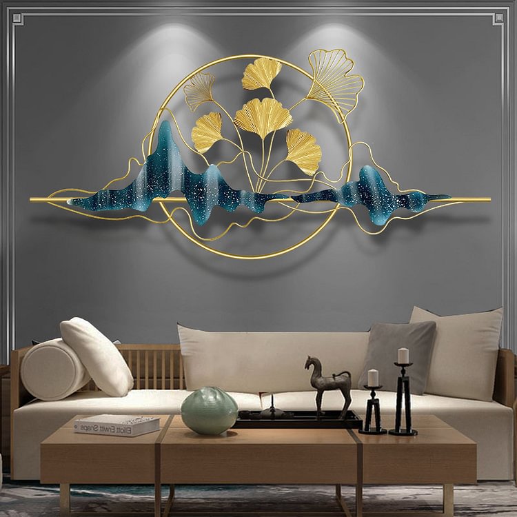 Homemys Modern Simplicity 3D metal Ginkgo leaf landscape Home Wall Decor Art