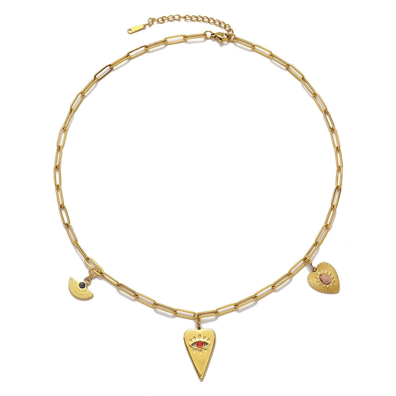 3 PCS/Package 15 * 33mm Titanium Steel Natural Stone Heart Shape Eye Pendant Jewelry Accessories