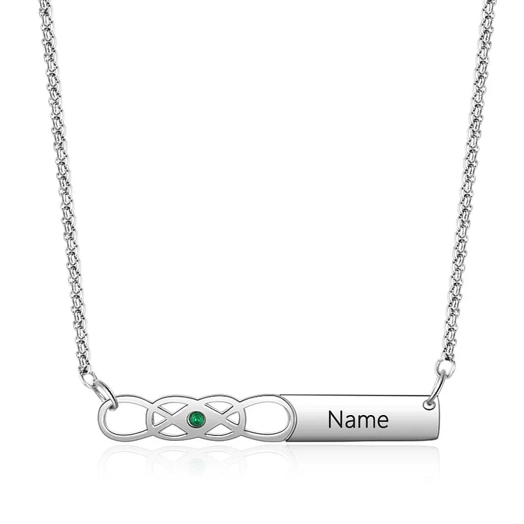 Infinity Bar Pendant Necklace with Birthstone Personalized Engraved Custom Name Necklace Gift For Girl Women