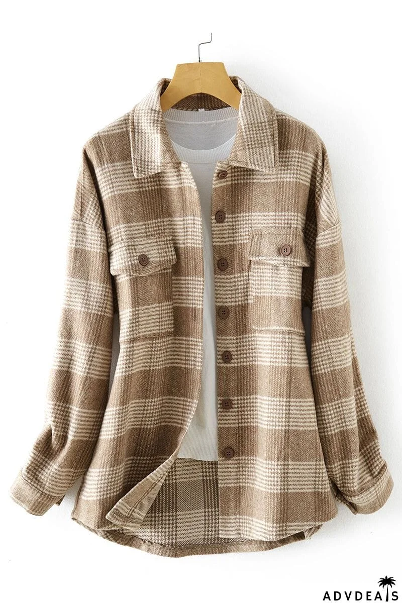 Plaid Buckle Turndown Collar Tops