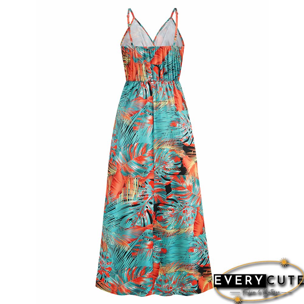 Orange Bohemia Print V Neck Maxi Dress