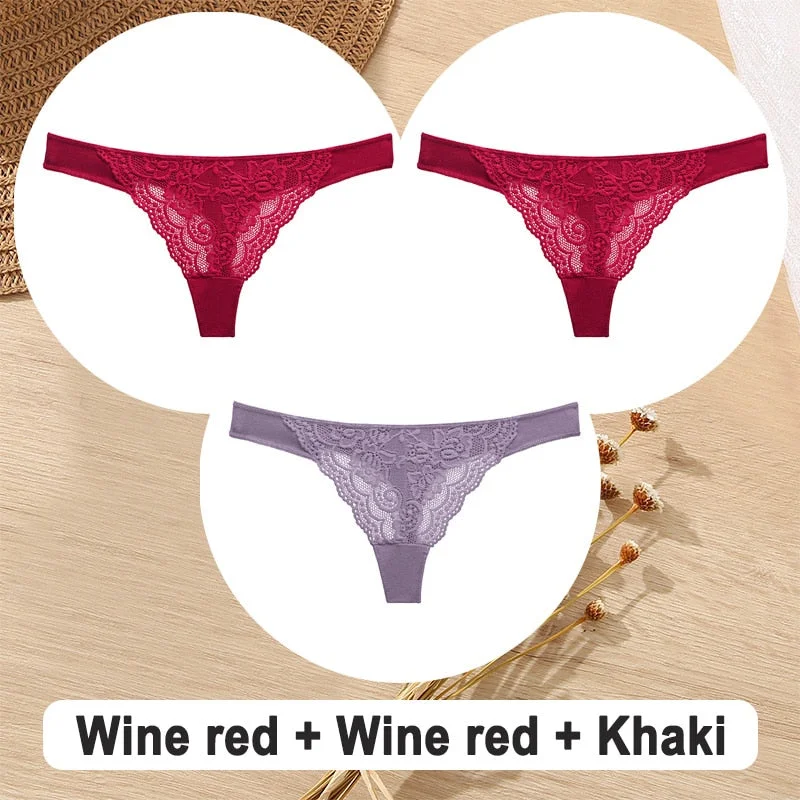 3PCS/Set Cotton G-String Women Panties Lace Underwear Female Lingerie Intimates Underpants Sexy Thong Panties for Girls Pantys