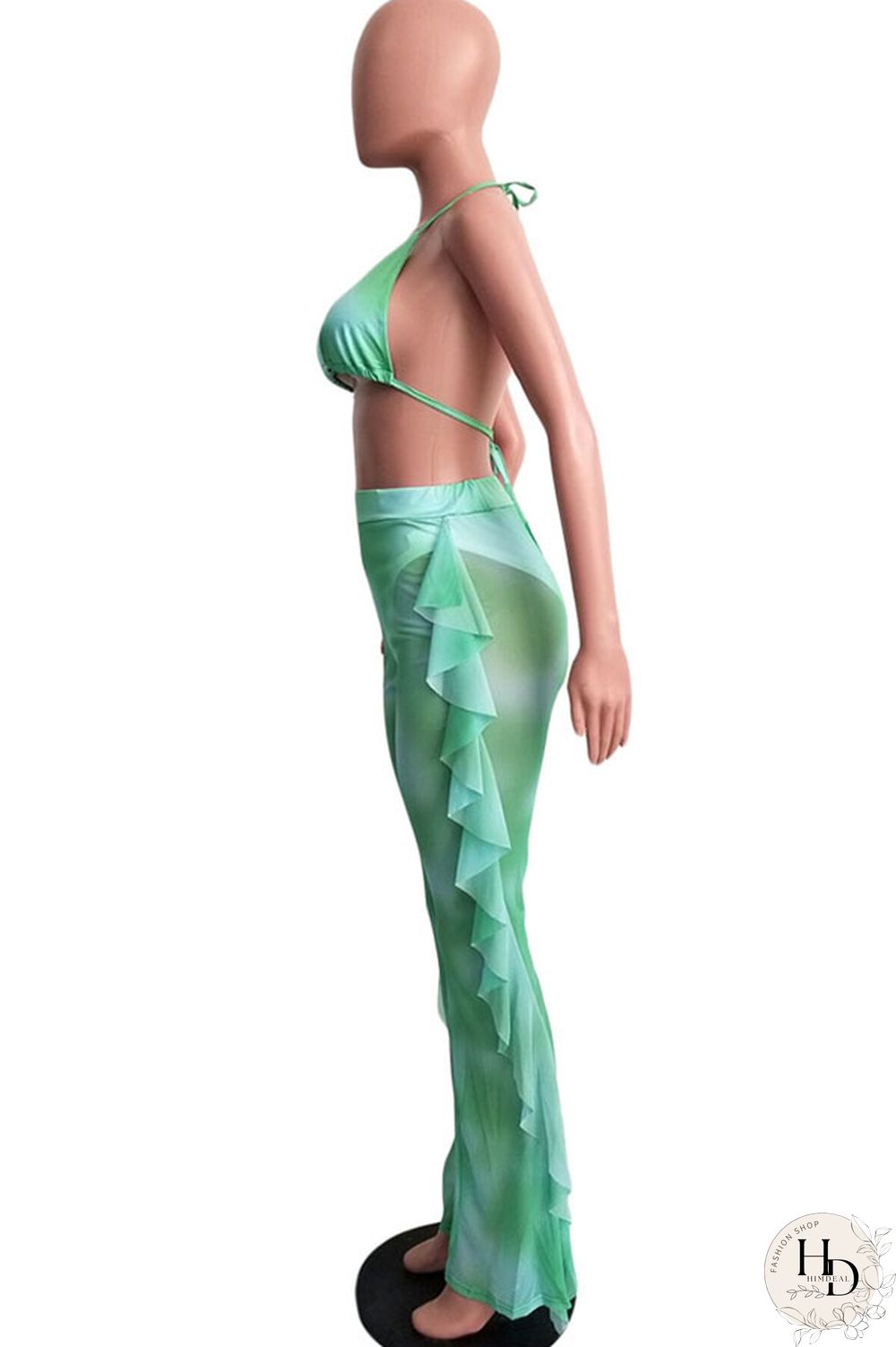 Army Green Sexy Fashion Stringy selvedge Print Tie Dye Patchwork Loose Sleeveless