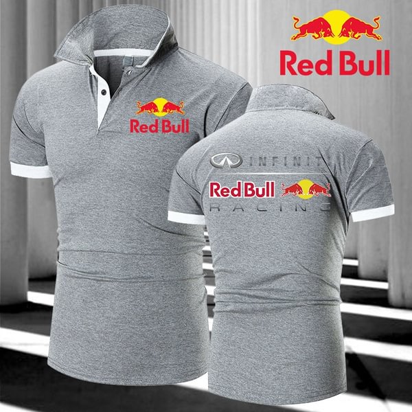 High Quality RedBullFashion Men's Stand Collar T-shirt Printing Personality Slim Fit Short Sleeved Shirt Sports Casual Polo Shirt - BlackFridayBuys