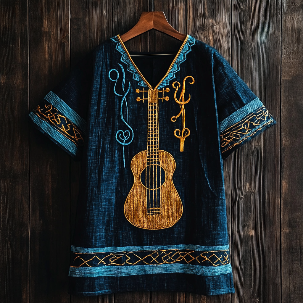 Men's Ancient Egypt Abstract Guitar Color Cotton And Linen T-shirt