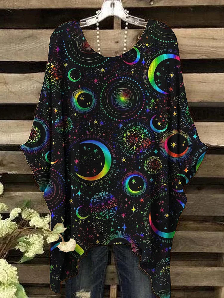 Women's Colorful Moon and Sun Print Top