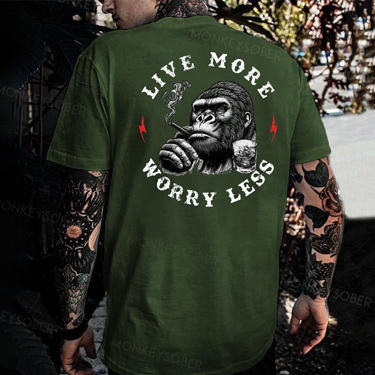 Live More Worry Less Funny Monkey T-shirt