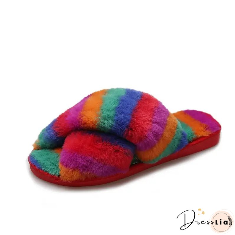 Paziye Colorful Plush Cross Plush Slippers