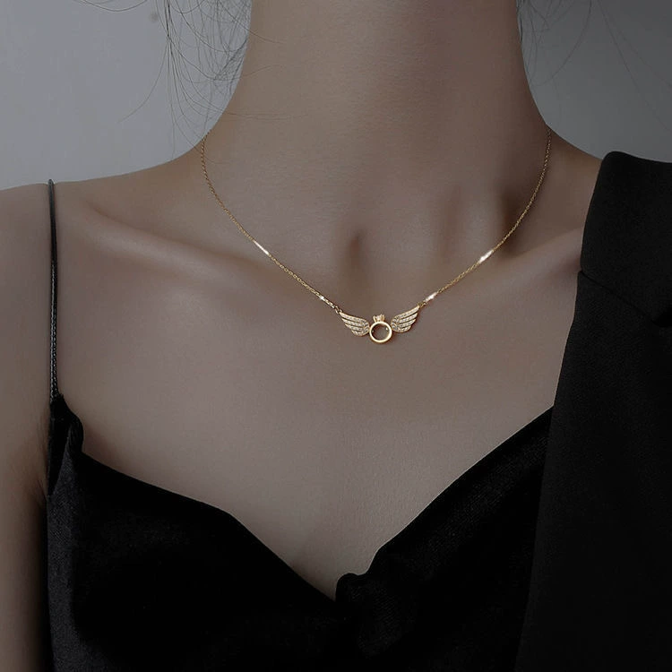 Angel Wings Zirconia Gold-Plated Necklace 