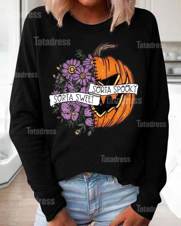 Sorta Sweet Sorta Spooky Print Loose Sweatshirt