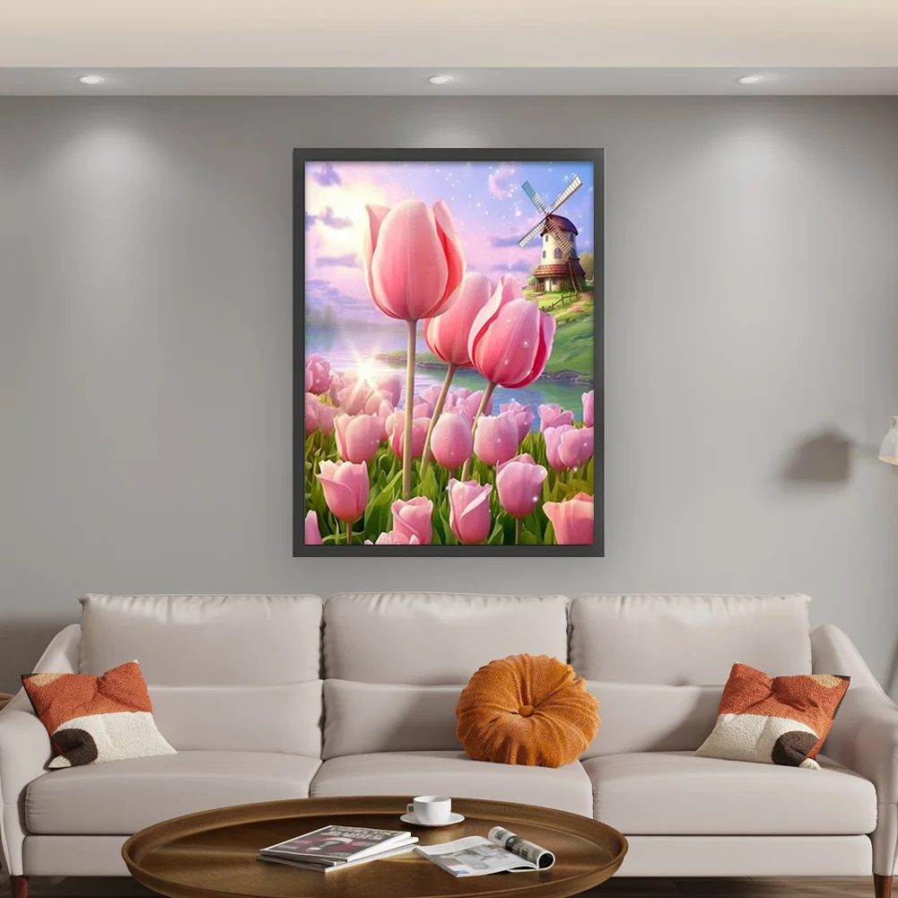 9CT Full Stamped Cross Stitch Bead Embroidery- Tulip(Canvas|44*62CM)