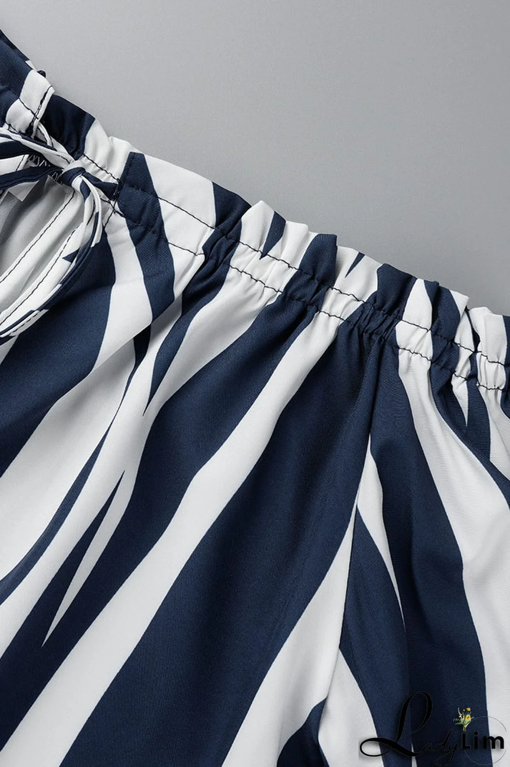 Tibetan Blue Fashion Casual Print Bandage Backless Off the Shoulder Tops