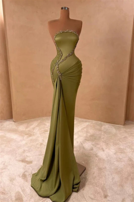 Bellasprom Sage Strapless Mermaid Prom Dress Sleeveless With Beads Bellasprom