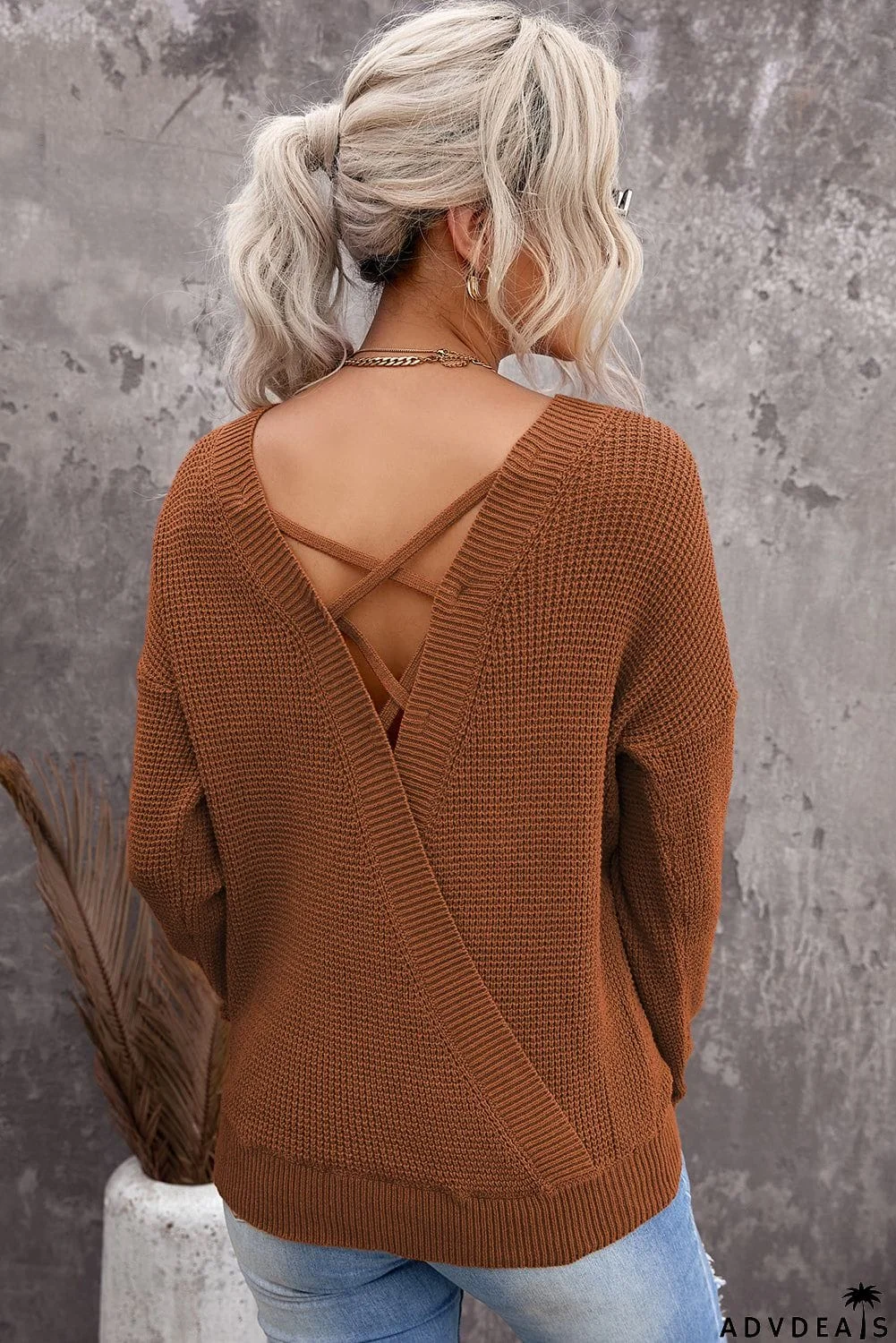 Cross Back Hollow-out Sweater