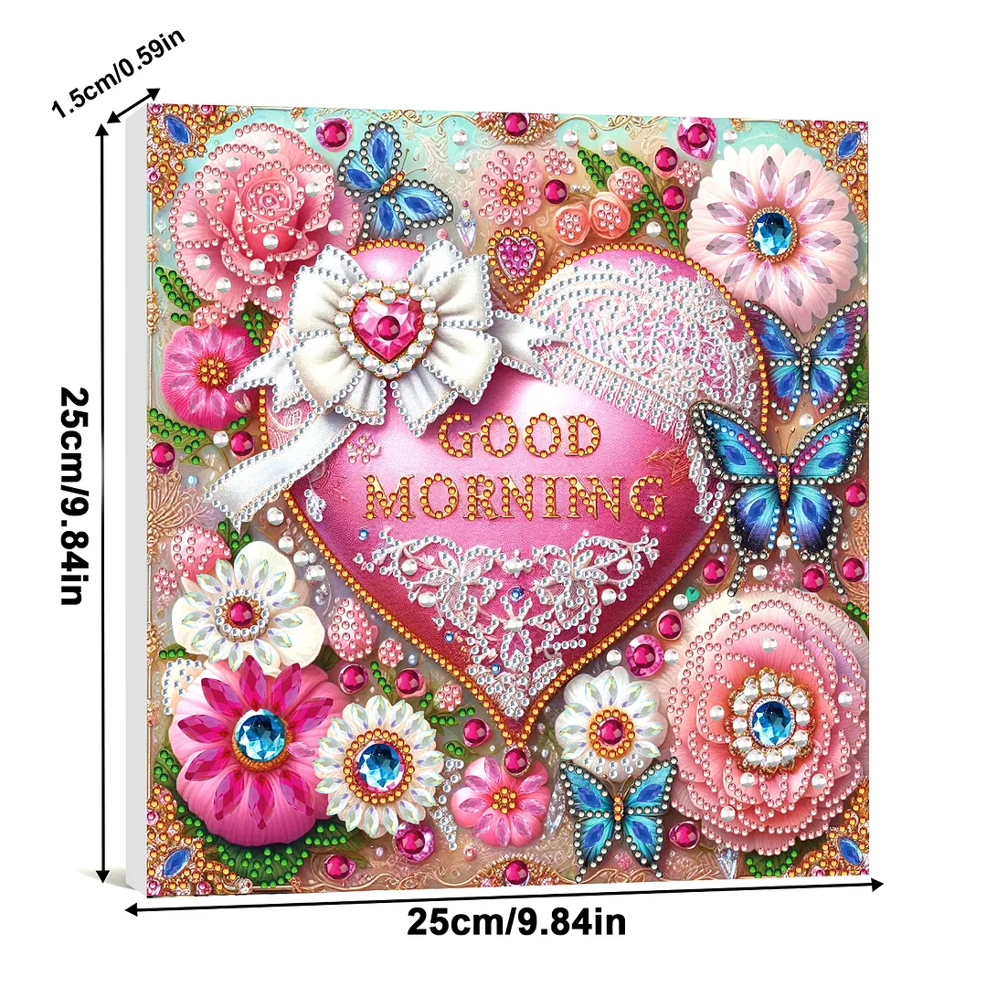 Good Morning DIY Special Shape Drill Diamond Art Pearl Painting Kit with Frame 25x25cm Art Craft Pearl Diamond Painting for Adults Beginners Home Decor