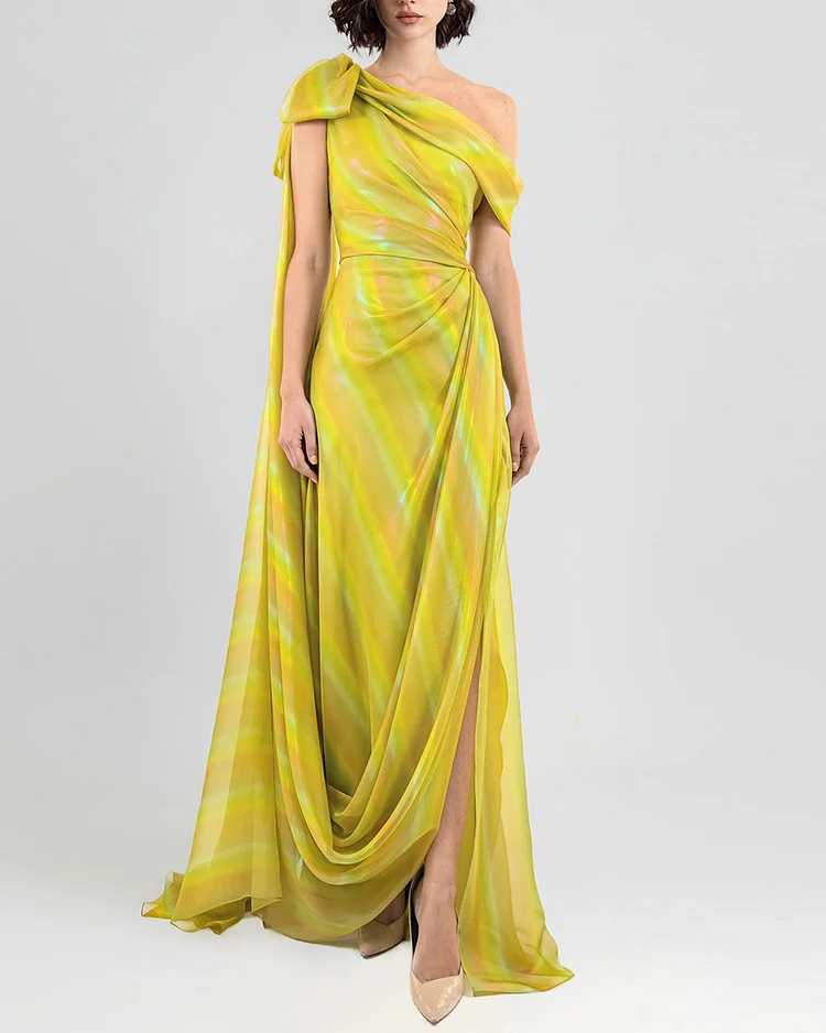 Asymmetrical Pleated Chiffon Dress