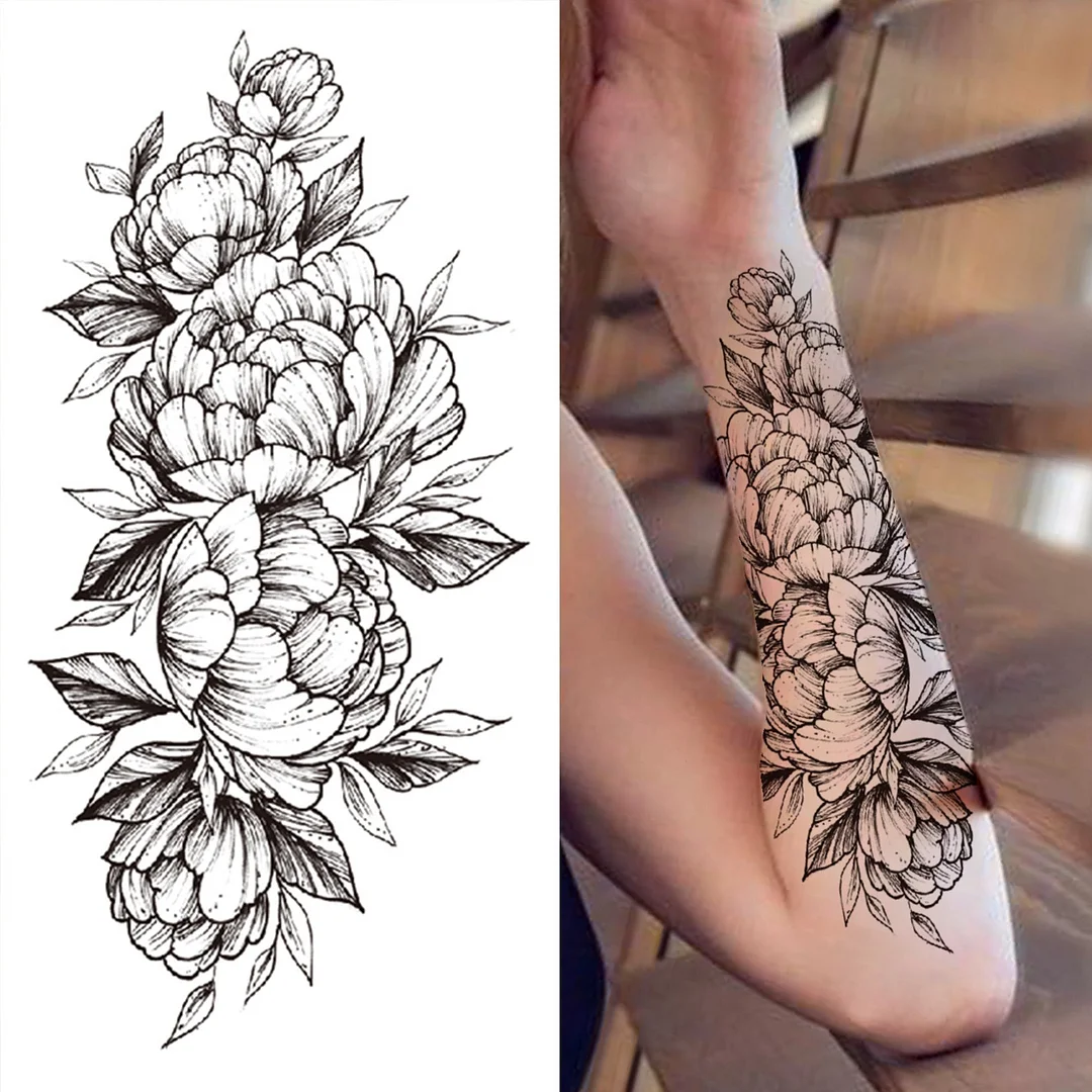 Death Skull Flower Temporary Tattoo For Women Girls Snake Bird Peony Tattoo Sticker Black Fake Blossom Sexy Tatoo Transfer Adult 530-1